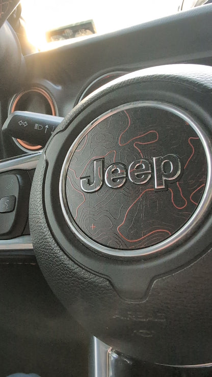 Printed Topographical Steering Wheel Jeep Overlay Vinyl Decal Set-Pair- fits Wrangler JL & Jeep Gladiator JT