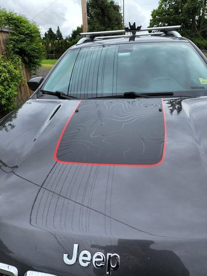 Cherokee Trailhawk Topographical Red Line Blackout Hood Decal- Fits Jeep Cherokee 2019+ (3 Pieces)