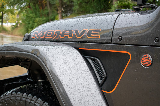 Orange Accent Line Rubicon / Mojave Blackout Vent Decal- Fits Jeep Wrangler & Gladiator JL Fender Vent 2 Layer Decal-Pair