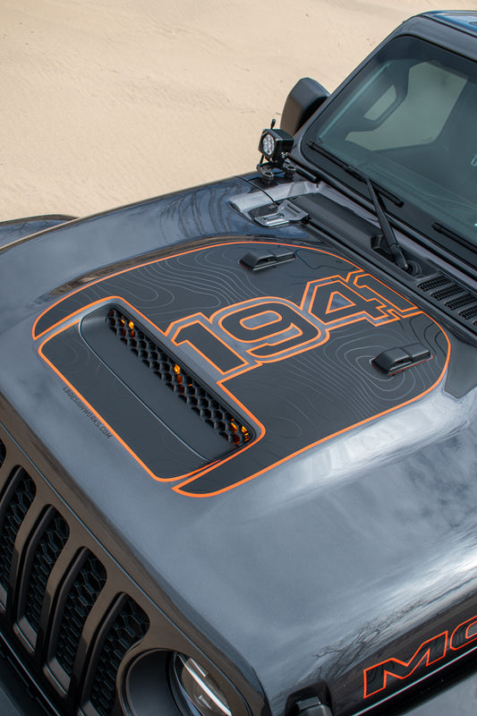 Topographical Color Line 1941 Mojave 392 Hood Decal Jeep Wrangler, Gladiator 3 Layer Decal