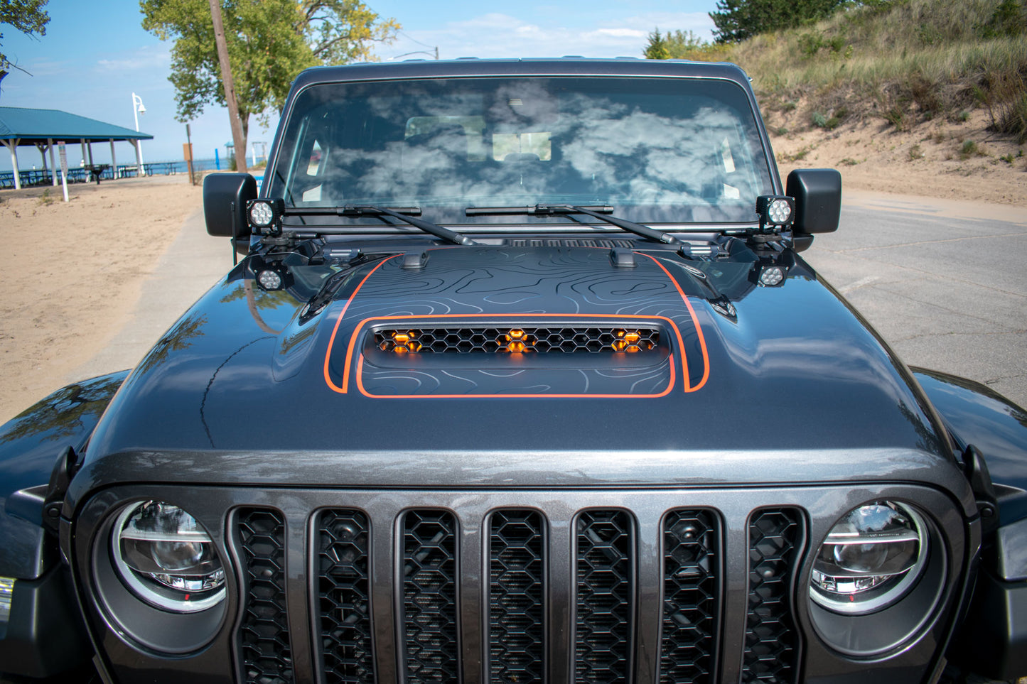 Topographical Color Line Mojave 392 Blackout Hood Decal- Fits Jeep Wrangler 392 & Gladiator Mojave Hood Decal (3 Pieces)