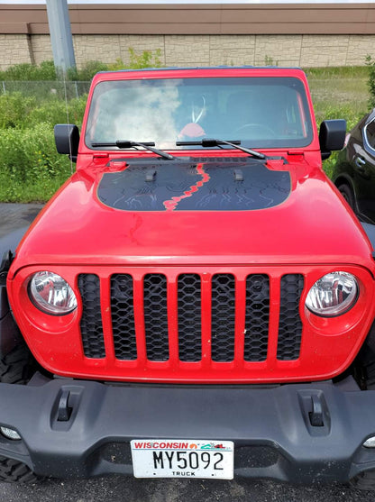 Full Topographical Color Line Blackout Hood Decal- Fits Jeep Wrangler & Gladiator JL Hood Decal (6 Pieces)
