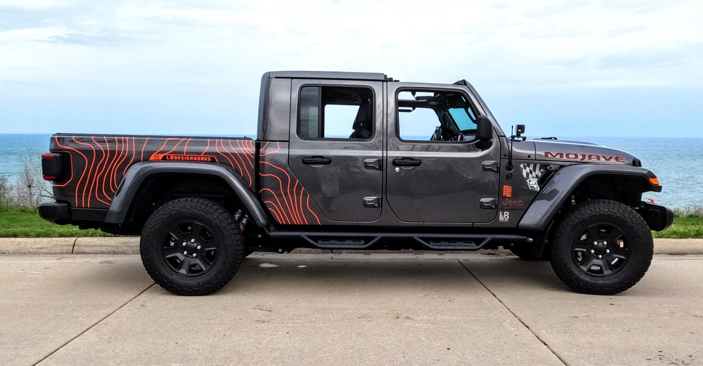 Jeep Gladiator Side Topographical Line Bed And Cab Stripes Decal Pair