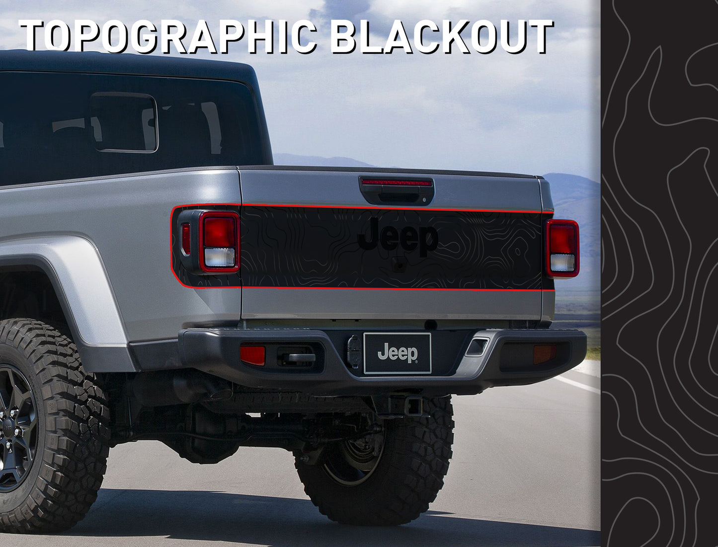 Topographic Tailgate Decal- Red Line Rubicon Blackout tailgate decal set- fits 2020 and newer Jeep Gladiator
