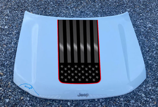 USA American Flag Accent Color Line Blackout Hood Decal- Grand Cherokee L WL Hood Decal (3 Pieces)