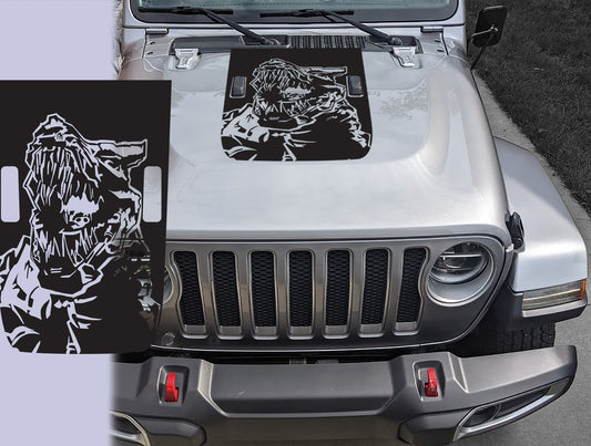 Robot Dinosaur Grim Lock Red Line Blackout Hood Decal- Fits Jeep Wrangler & Gladiator JL Hood Decal 2-Layer Decal