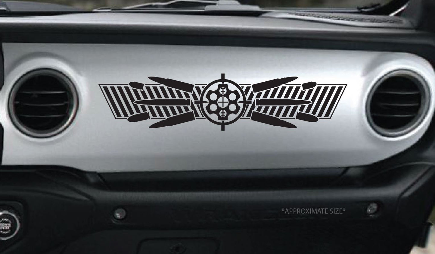 Gun & Bullet Theme Dash Decal- Designed to fit on JL & Gladiator, Bronco Dashes and More