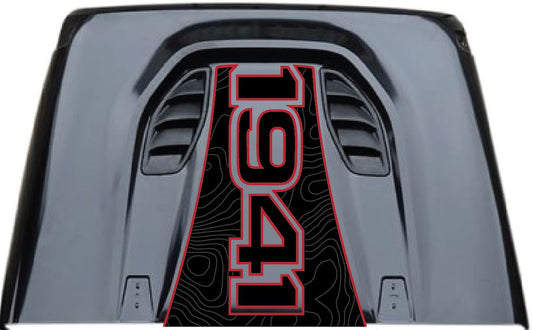 Hard Rock/Anniversary JK Open 1941 Topographical Red Line Rubicon Blackout Hood Decal- Fits Jeep Wrangler JK Hood Decal (3 Pieces)