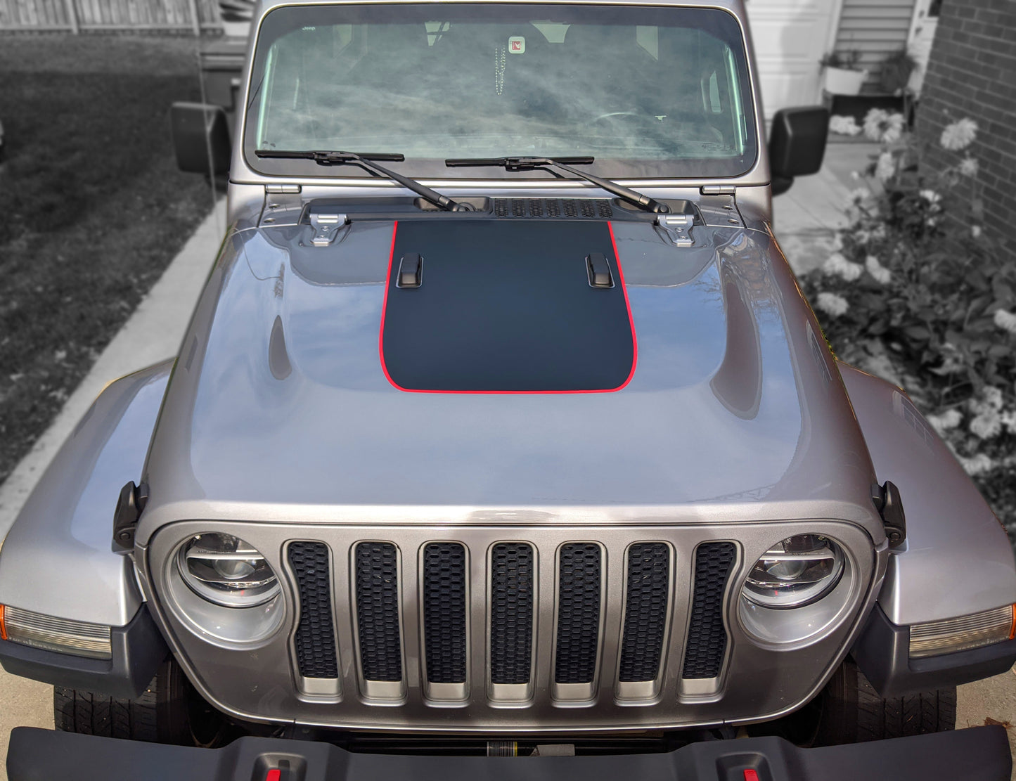 Large Red Line Rubicon Blackout Hood Decal- Fits Jeep Wrangler & Gladiator JL Hood Decal 2-Layer Decal