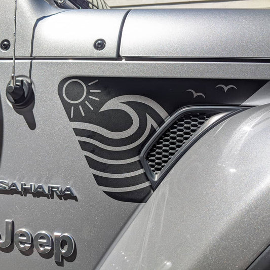 Wave Sun Beach-Hawaiian, California, Florida- Fits Jeep Wrangler & Gladiator JL Fender Vent Decal-Pair