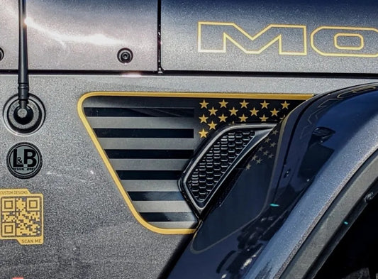 Three Layer Accent American Flag Fender Vent Decal Pair Jeep Wrangler Gladiator