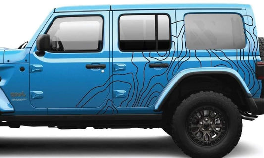 Jeep Wrangler JL Side Topographical Line Door and Roof Stripes Decal Pair