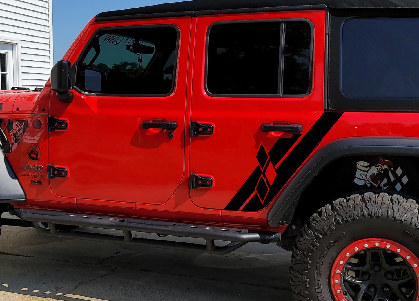 Diamond Double Stripe Harley Quinn Inspired Decal Set- fits 2018 and Newer Jeep Wrangler & 2020+ Gladiator PAIR