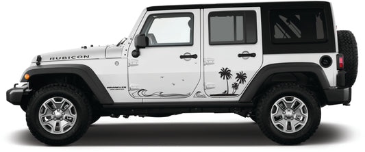 JK Jeep Side Palm Tree Beach Wave Decals-Hawaiian, California, Florida- Fits Jeep Wrangler JKU Side Decal-Pair (8 Pieces)
