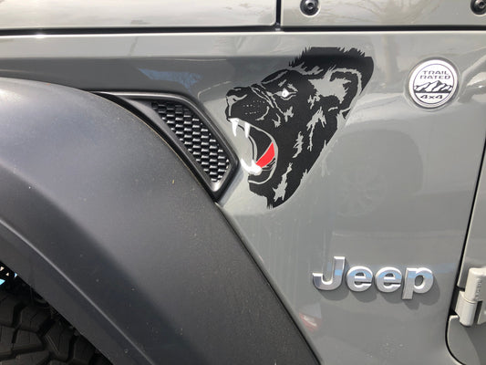 Lion Nose Art Decal- Fender Vent Decal- Fits Jeep Wrangler JL and Gladiator- Military- Vintage Art