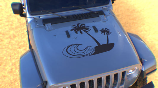 Palm Tree Beach Scene Hood Decal- Fits Jeep Wrangler JL & Gladiator