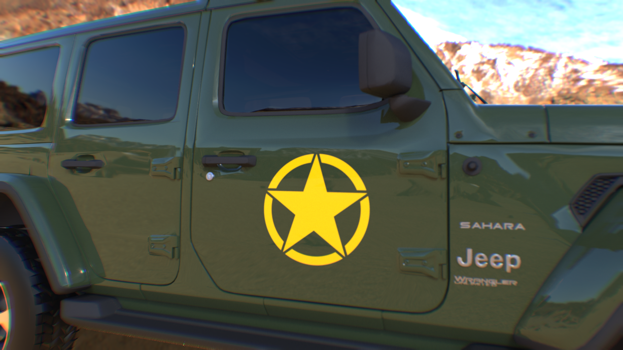Military Star Side Decal Set-Pair- fits 2018+ JL Wrangler and 2020 and newer Jeep Gladiator and More