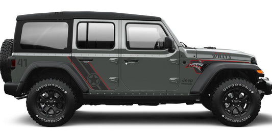 Army Star Double Stripe Red Color Line Rubicon Blackout Decal Set- fits 2018 and Newer Jeep Wrangler & 2020+ Gladiator