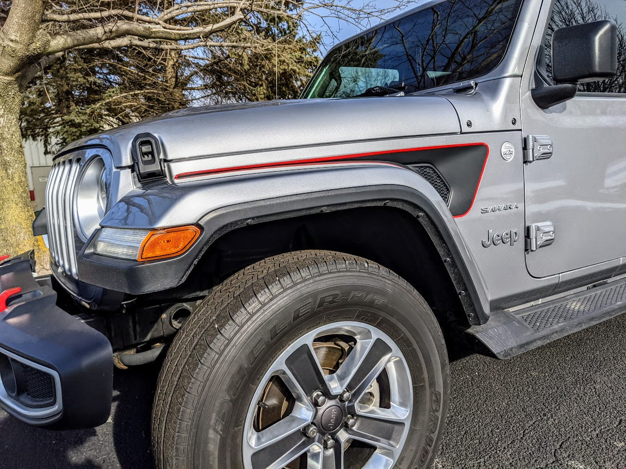 Long Accent Line Rubicon Blackout Decal- Fits Jeep Wrangler & Gladiator JL Fender Vent Decal-Pair