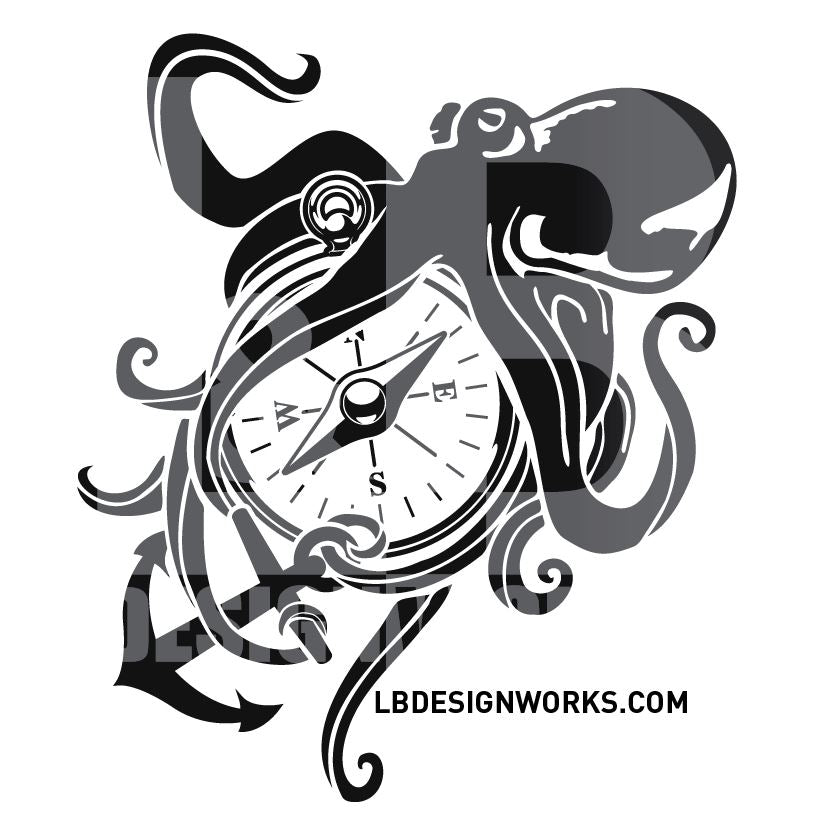 Nautical Octopus Compass Decals-Pair -Ocean- Fits Jeep Wrangler & Gladiator JL Side Decal-Pair (2 Pieces)