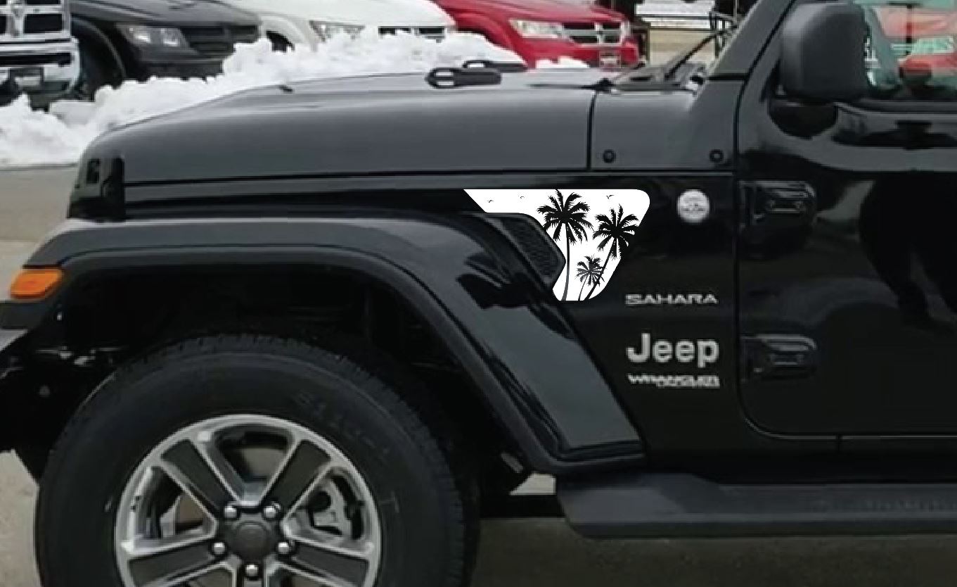 Palm Tree Beach-Hawaiian, California, Florida- Fits Jeep Wrangler & Gladiator JL Fender Vent Decal-Pair