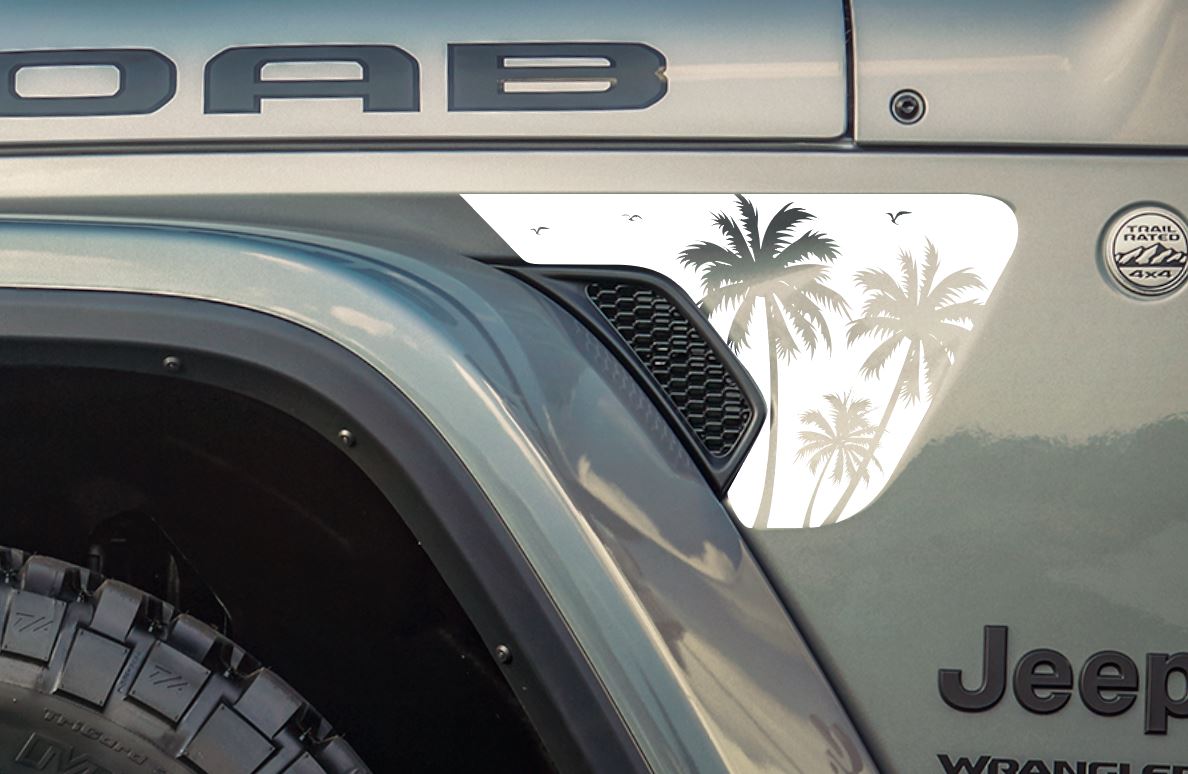 Palm Tree Beach-Hawaiian, California, Florida- Fits Jeep Wrangler & Gladiator JL Fender Vent Decal-Pair