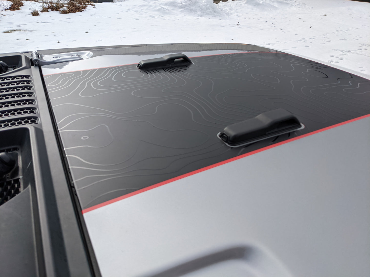 Topographical Red Line Rubicon Blackout Hood Decal- Fits Jeep Wrangler & Gladiator JL Hood Decal (3 Pieces)