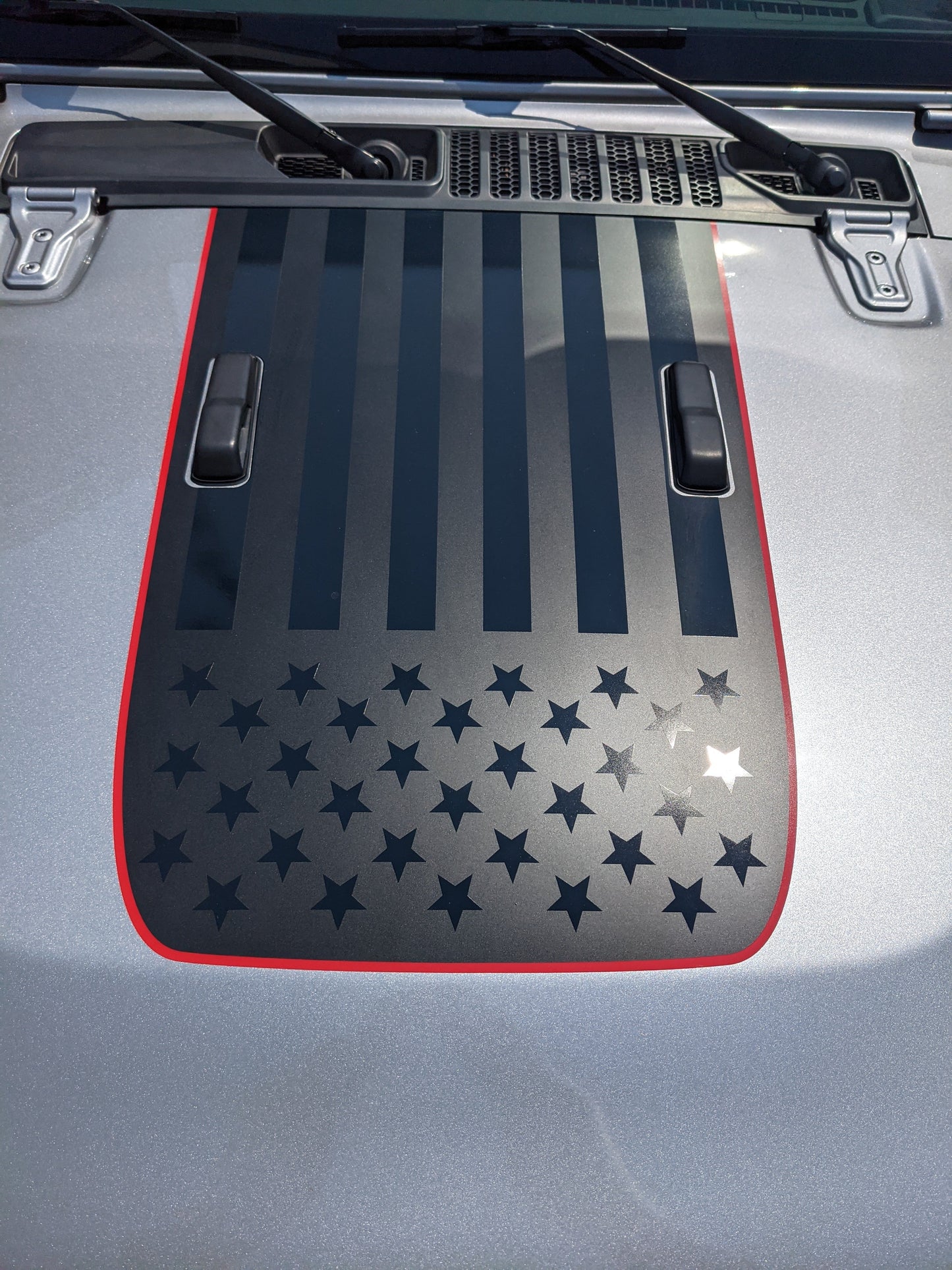 USA American Flag Accent Color Line Blackout Hood Decal- Grand Cherokee L WL Hood Decal (3 Pieces)