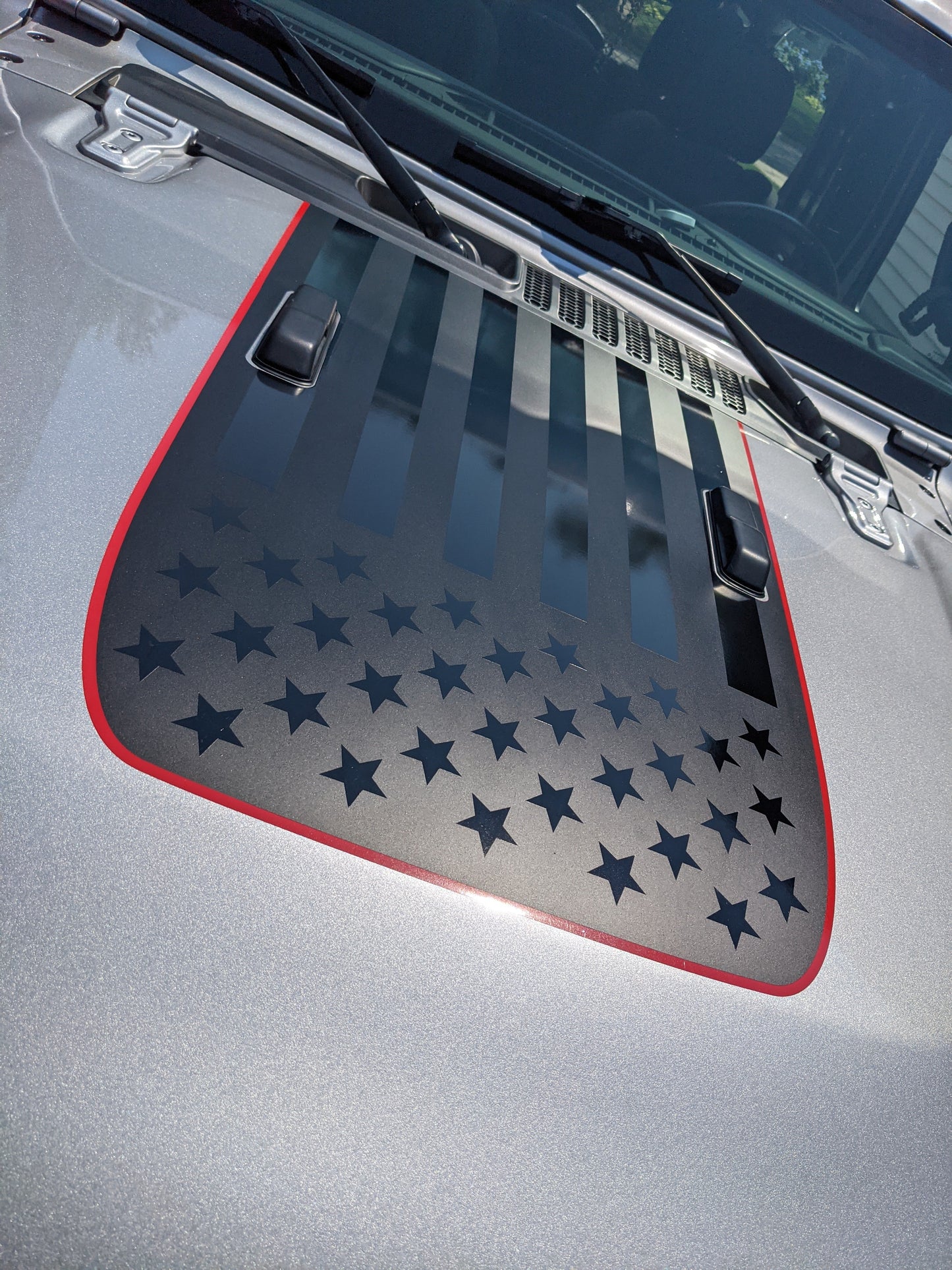 USA American Flag Accent Color Line Blackout Hood Decal- Grand Cherokee L WL Hood Decal (3 Pieces)
