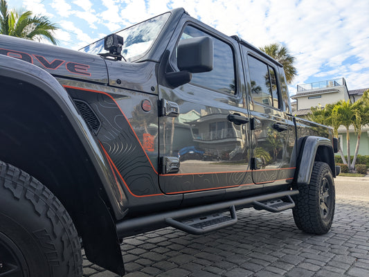 Gladiator Scrambler Style Topographical Red Line Rubicon Blackout Stripe Decal Set- fits 2020 and Newer Jeep Gladiator