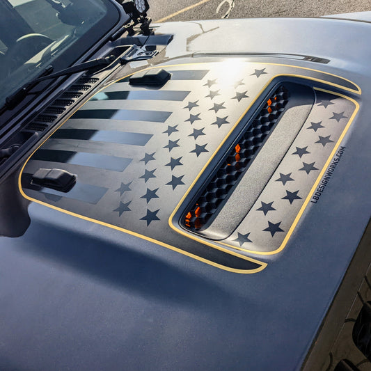 392/Mojave USA American Flag Accent Line Rubicon Blackout Hood Decal- Fits Jeep Wrangler 392 & Gladiator Mojave Hood Decal (3 Pieces)