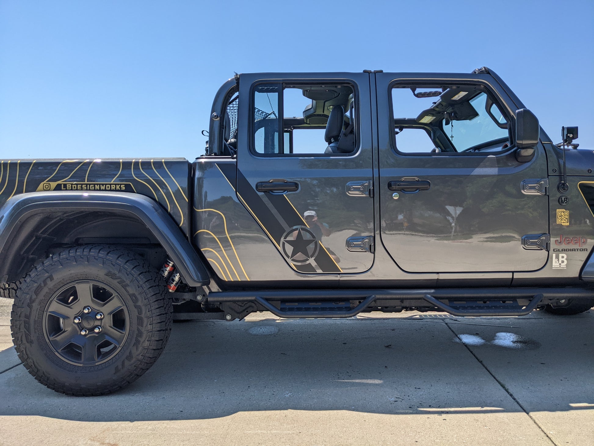 Army Star Double Stripe Gold Color Line Rubicon Blackout Decal Set- fits 2018 and Newer Jeep Wrangler & 2020+ Gladiator