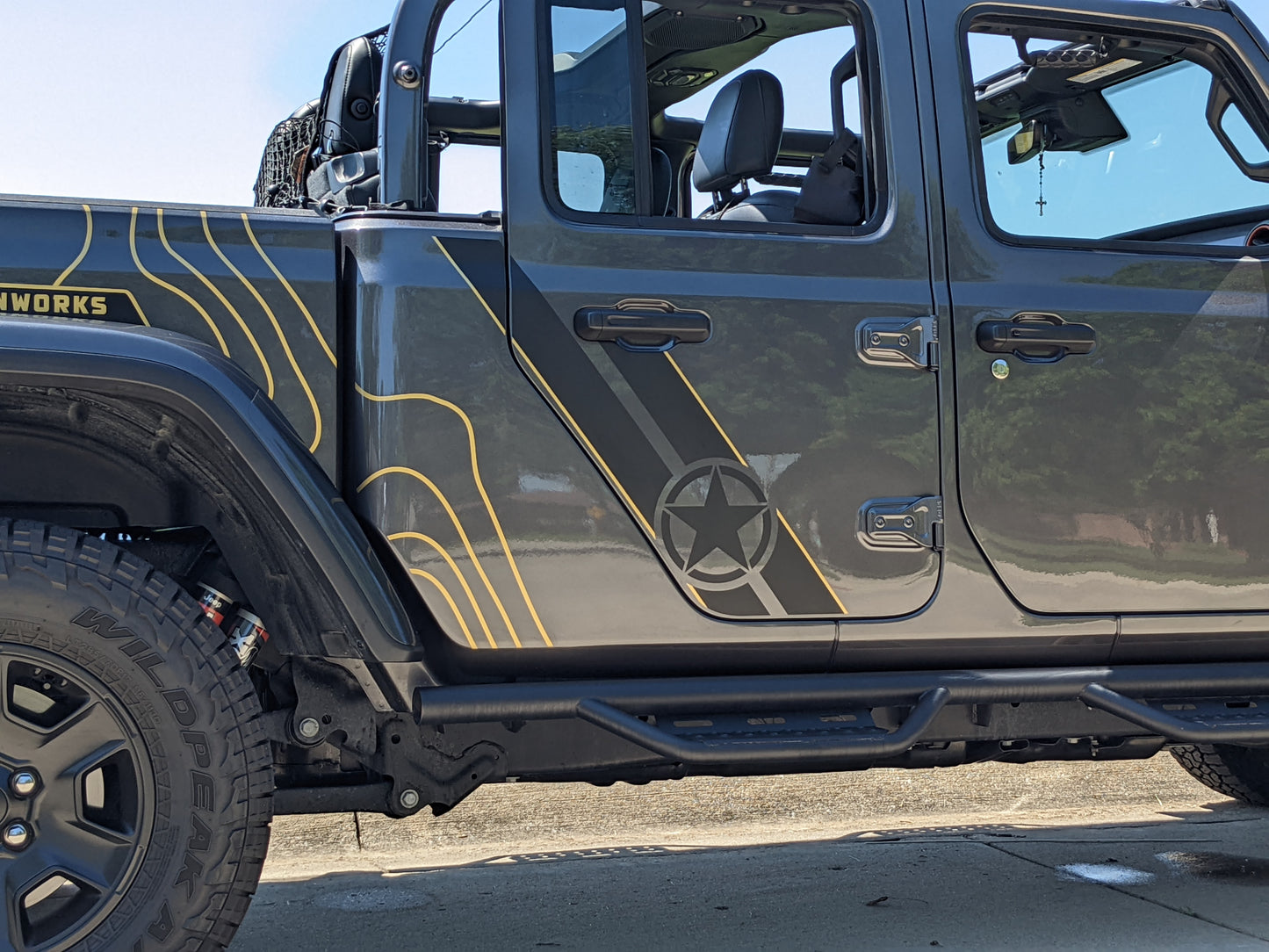 Army Star Double Stripe Gold Color Line Rubicon Blackout Decal Set- fits 2018 and Newer Jeep Wrangler & 2020+ Gladiator