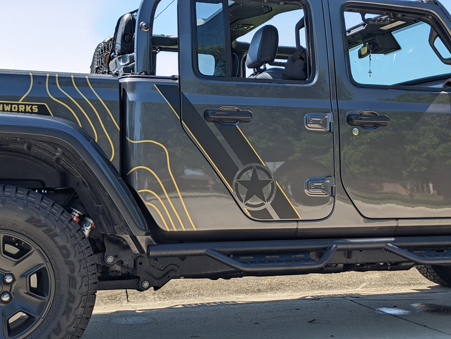 Army Star Double Stripe Color Line Rubicon Blackout Decal Set- fits 2018 and Newer Jeep Wrangler & 2020+ Gladiator