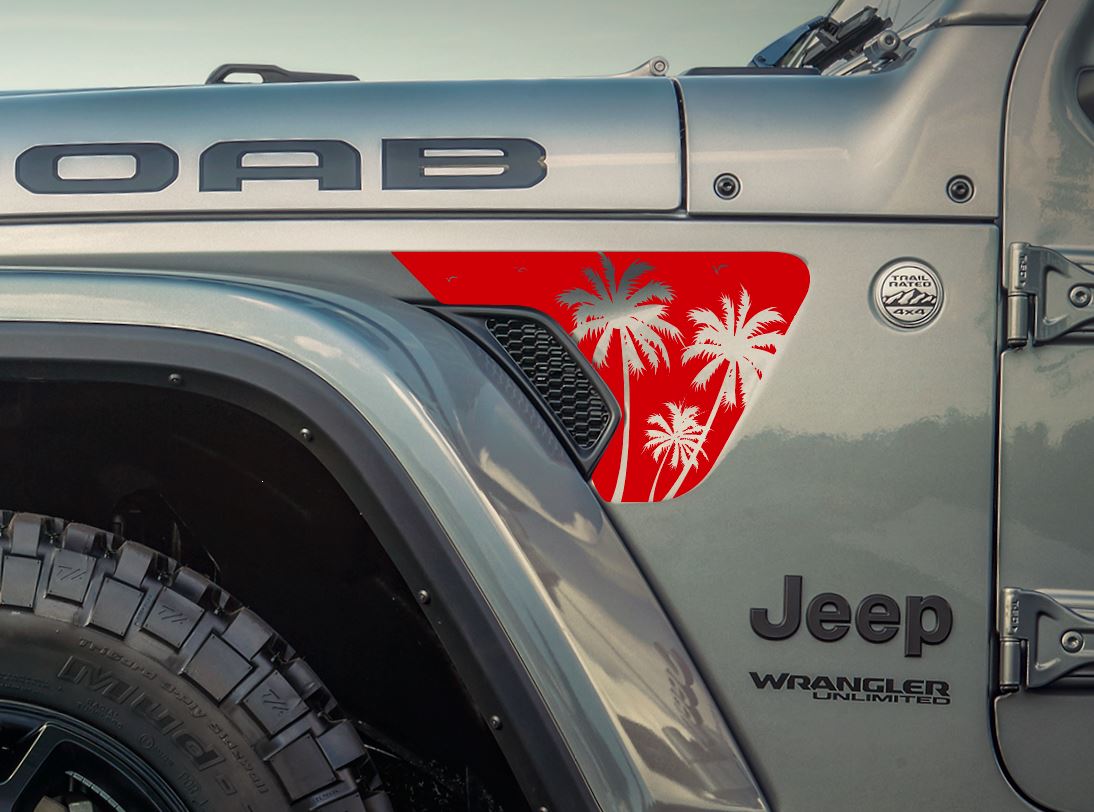 Palm Tree Beach-Hawaiian, California, Florida- Fits Jeep Wrangler & Gladiator JL Fender Vent Decal-Pair