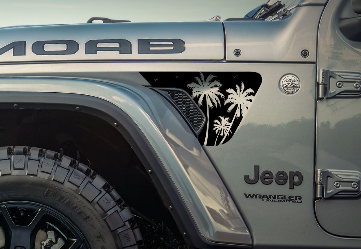 Palm Tree Beach-Hawaiian, California, Florida- Fits Jeep Wrangler & Gladiator JL Fender Vent Decal-Pair