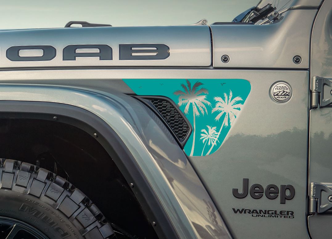 Palm Tree Beach-Hawaiian, California, Florida- Fits Jeep Wrangler & Gladiator JL Fender Vent Decal-Pair