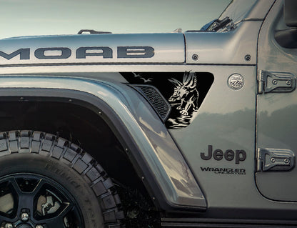 Pentaceratops Pterodactyl Jurassic Dinosaur Vent Decal- Fits Jeep Wrangler  & Gladiator Fender Vent Decal-Pair