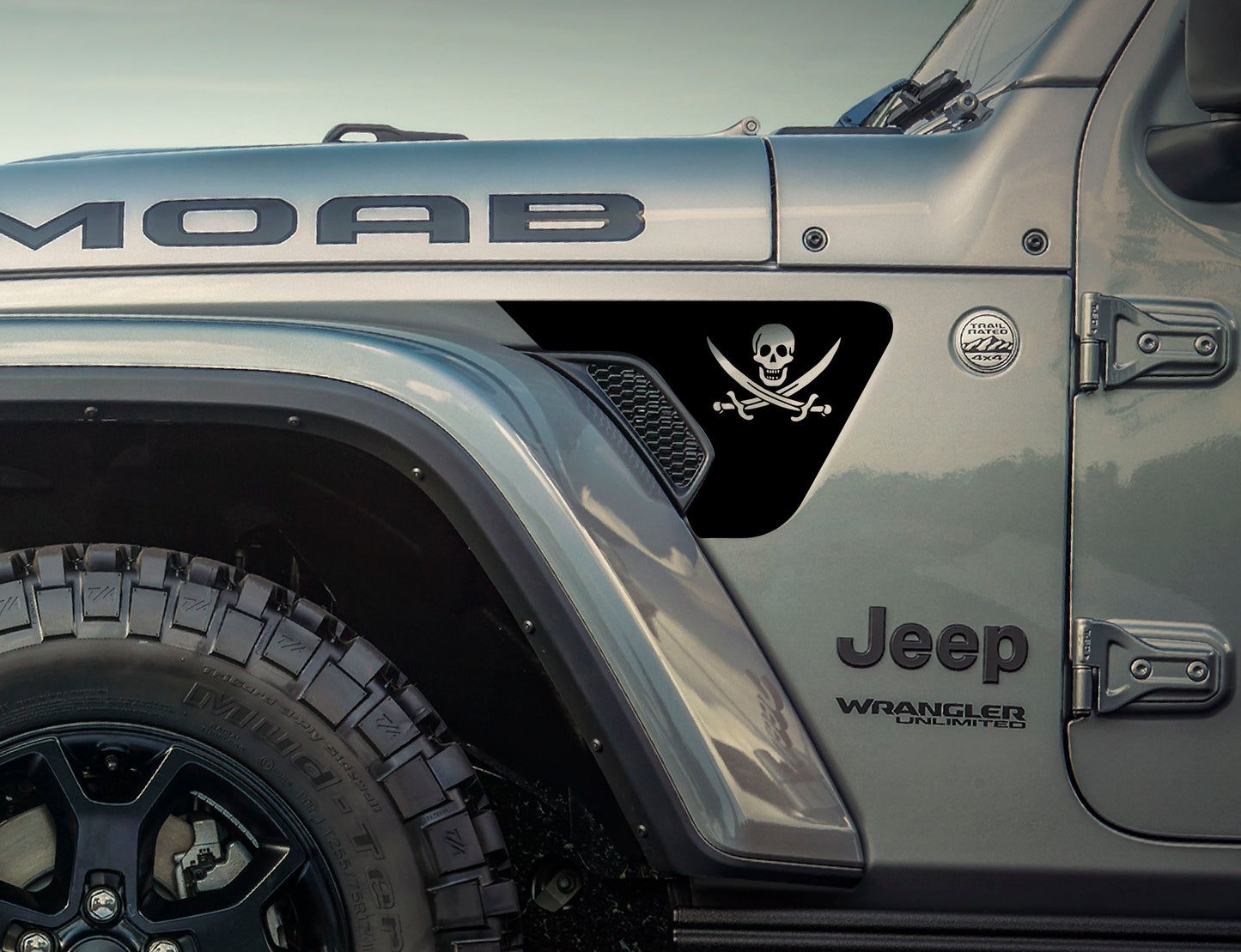 Pirate Flag Jolly Roger Skull and Swords Vent Decal- Fits Jeep Wrangler  & Gladiator Fender Vent Decal-Pair