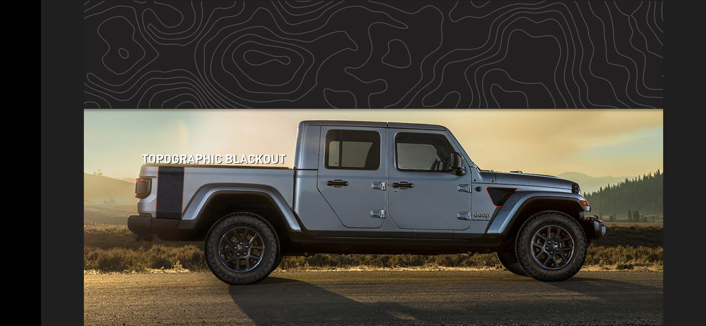 Topographical Red Line Rubicon Blackout Bed Stripe Decal Set- fits 2020 and Newer Jeep Gladiator & Trucks