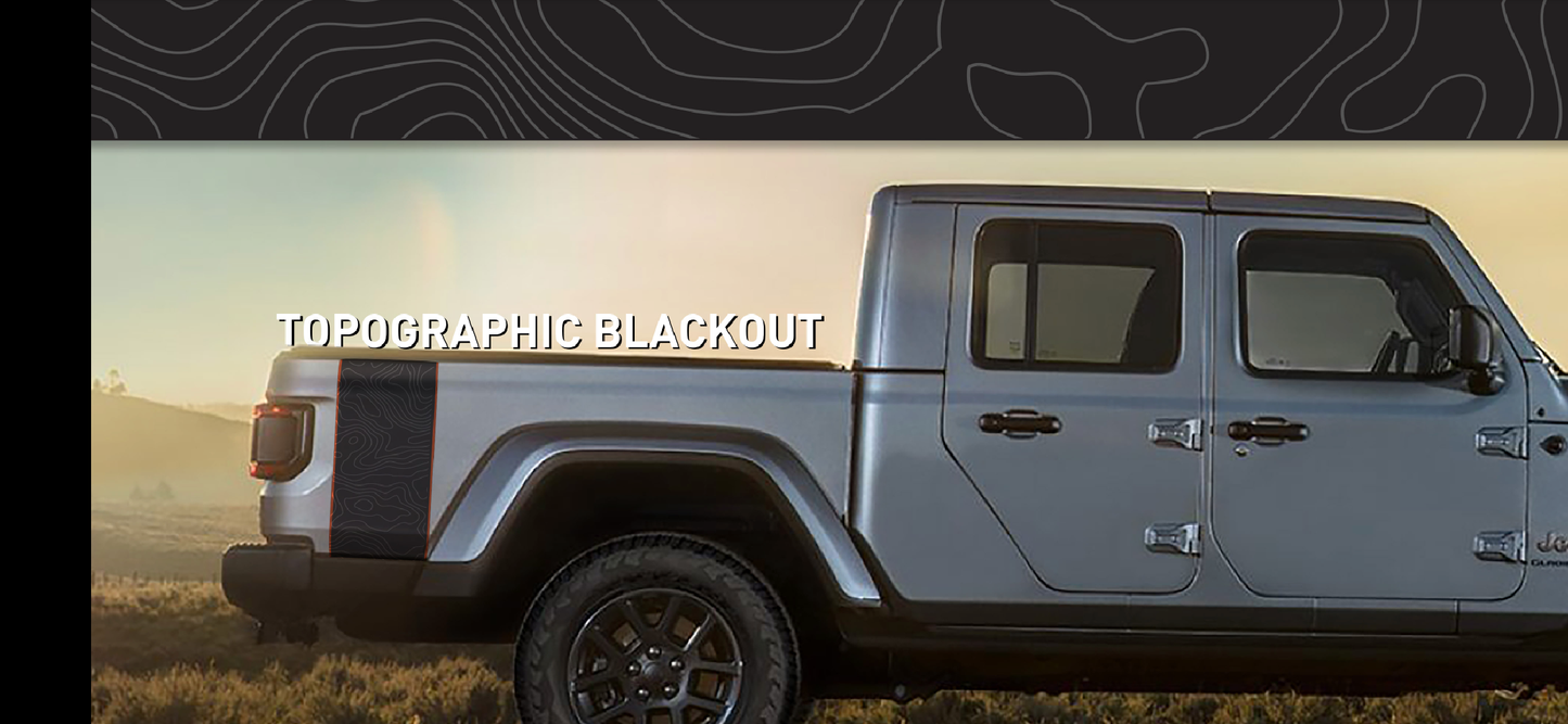 Topographical Red Line Rubicon Blackout Bed Stripe Decal Set- fits 2020 and Newer Jeep Gladiator & Trucks