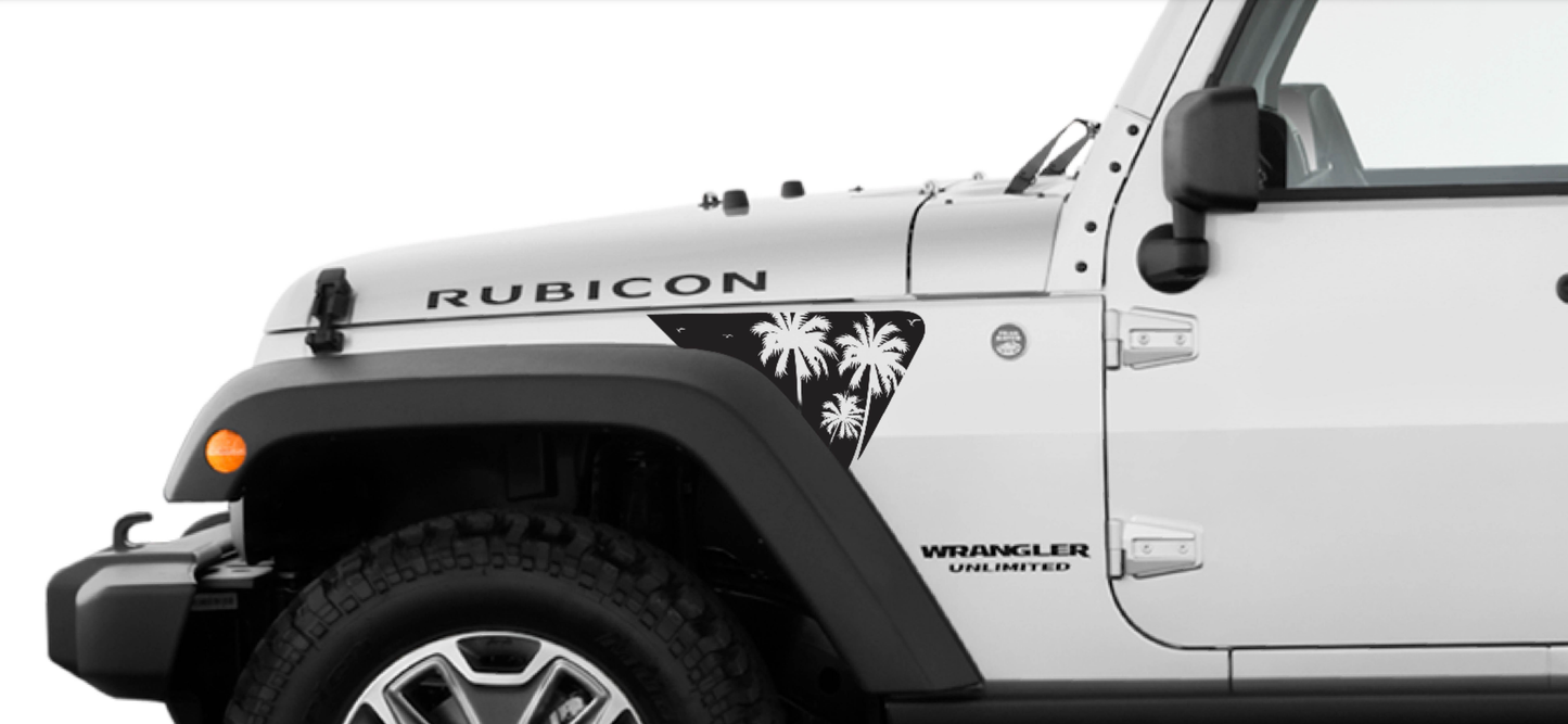 JK Palm Tree Beach-Hawaiian, California, Florida- Fits Jeep Wrangler JK Fender Decal-Pair