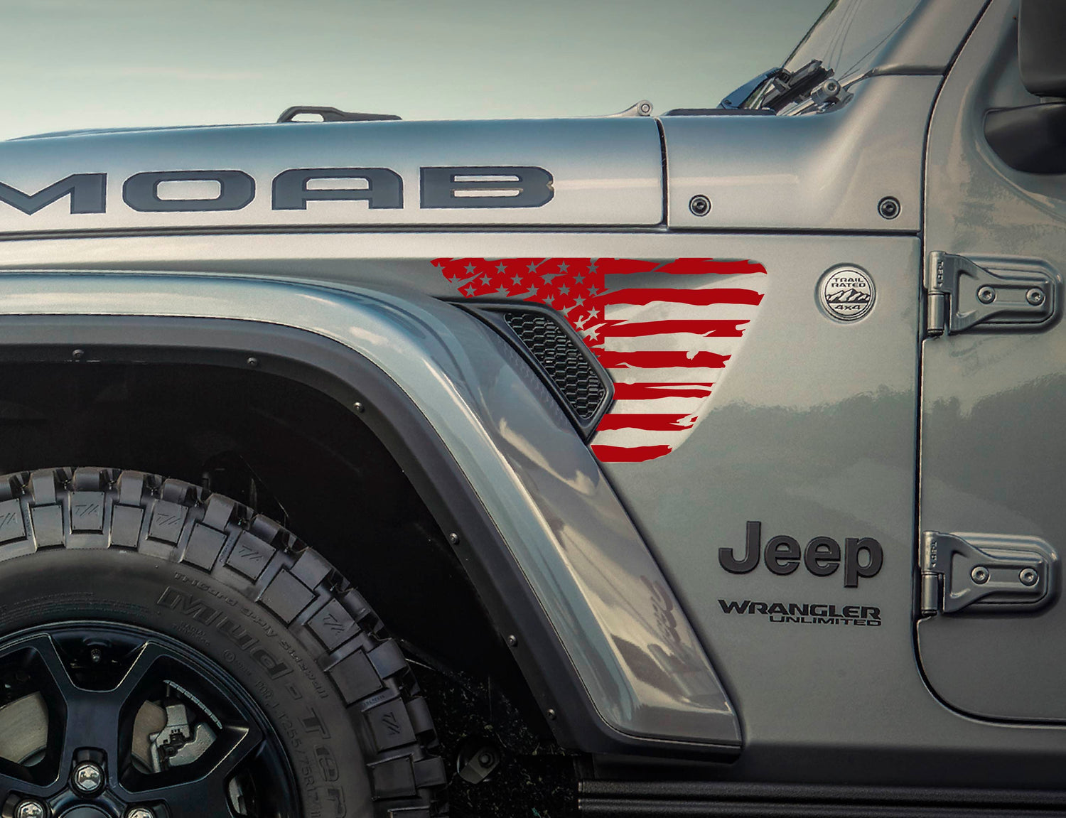 Side Fender Vent American Flag Decal Compatible With 2018-2023 Jeep Wrangler JL & 2020-2023 Jeep Gladiator JT Made In The US Matte Black (Distressed - Foto 9