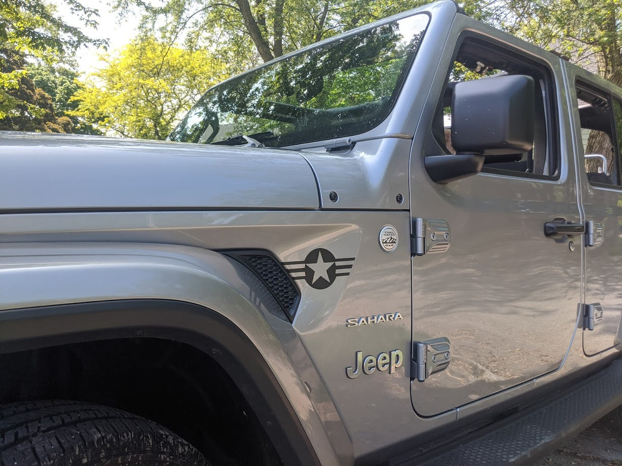 Military Star Roundel American Flag Decal USAF Air Force Accessories-Fits Jeep Wrangler JL & Gladiator Fender Vent