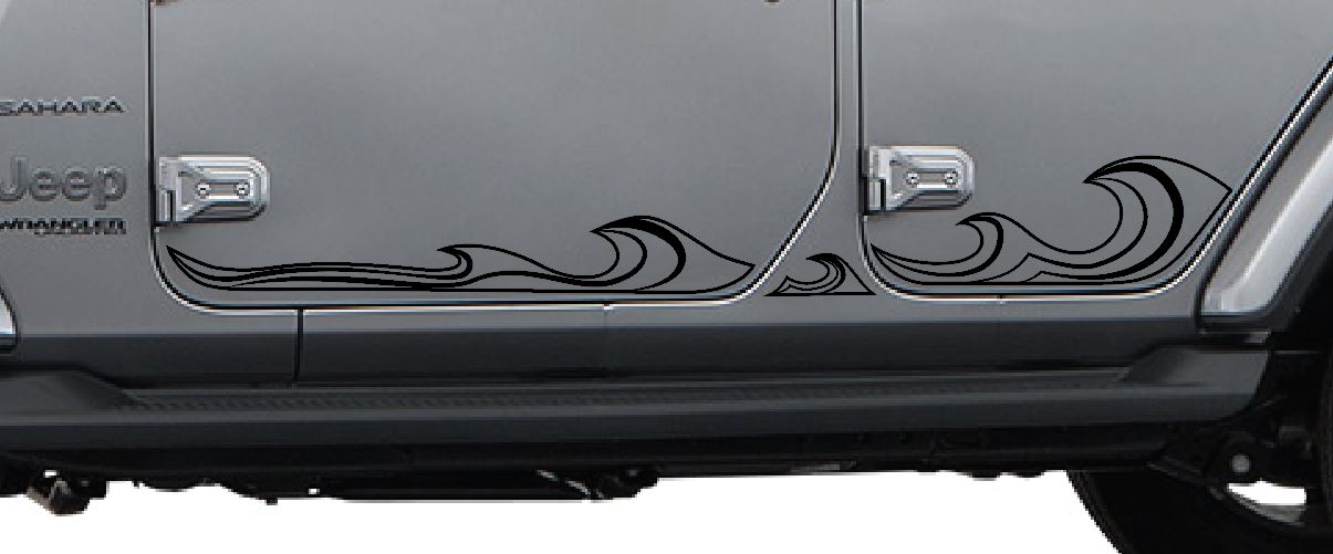 Side Wave Beach Decals-Hawaiian, California, Florida- Fits Jeep Wrangler & Gladiator JL Side Decal-Pair (8 Pieces)