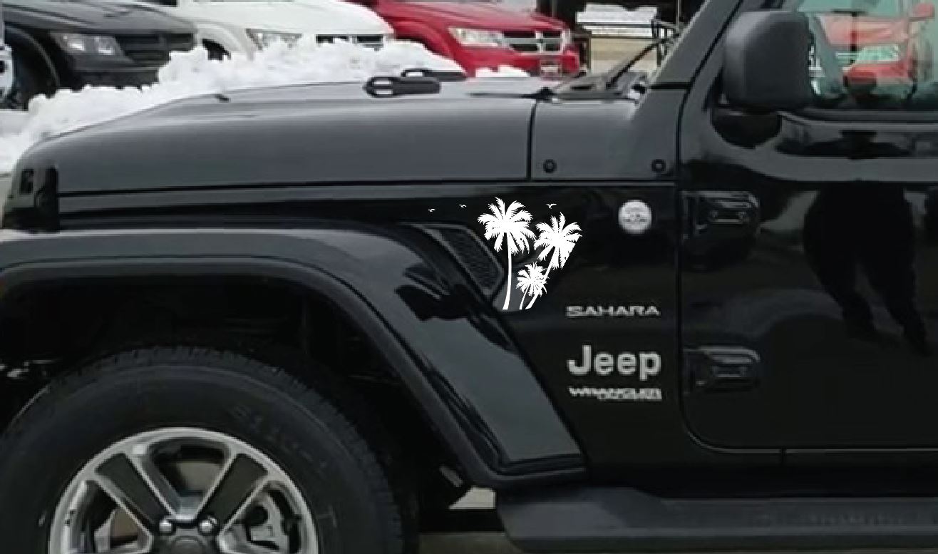 Palm Tree Beach-Hawaiian, California, Florida- Fits Jeep Wrangler & Gladiator JL Fender Vent Decal-Pair