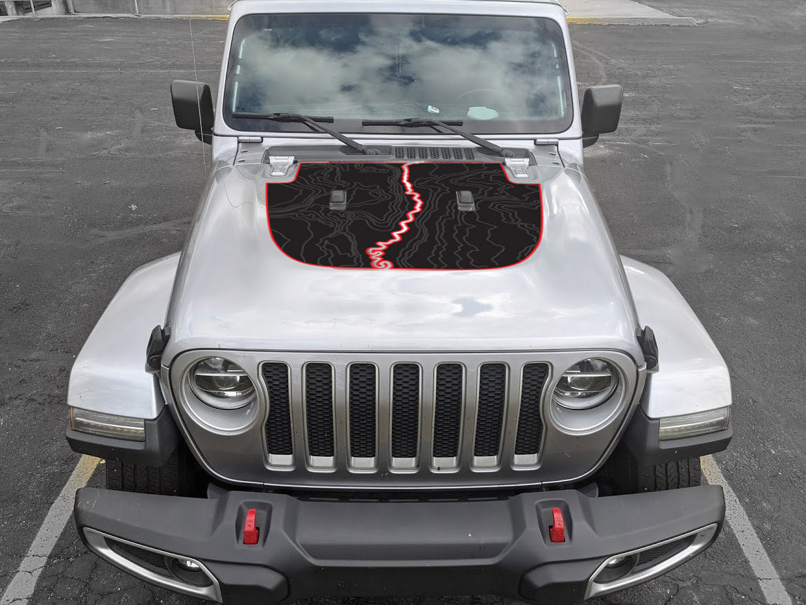Full Topographical Color Line Blackout Hood Decal- Fits Jeep Wrangler & Gladiator JL Hood Decal (6 Pieces)